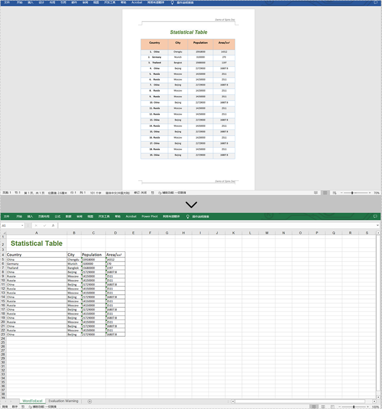 c# 将 word 文档转换为 excel 文档