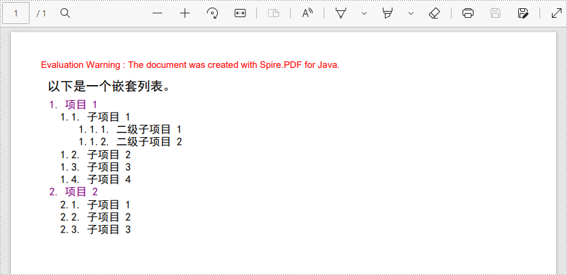 java 在 pdf 文档中创建列表