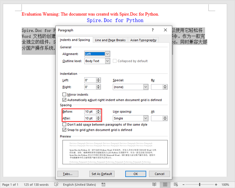 python 在 word 中设置段落间距和行间距